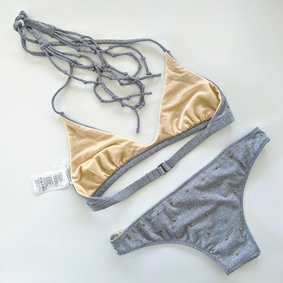 Amuse Society Luna & Everly Heather Grey w/Gold Micro Studs Bikini S - Picture 8 of 9